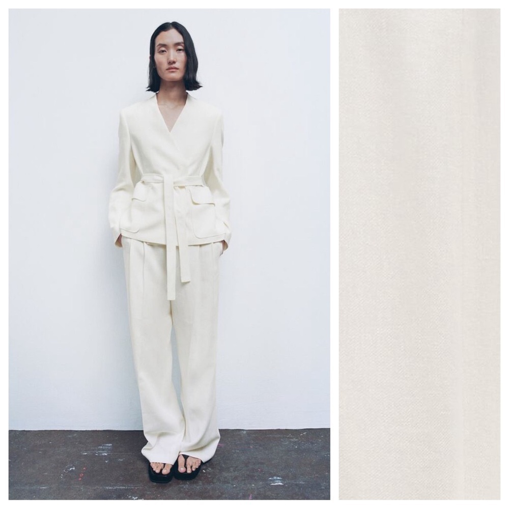 NWT. Zara Oyster White Linen Blend Blazer. Size S. - Picture 2 of 11